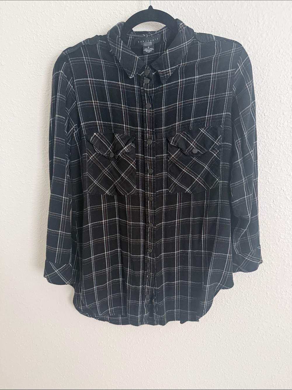 Sanctuary Black Plaid Button-Front Shirt